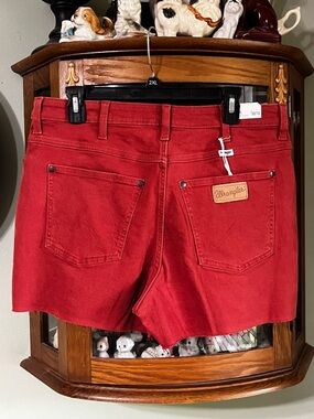 NWT Wrangler Burnt Orange Brown High Rise Cowboy Cut Off Denim Shorts Size 32
